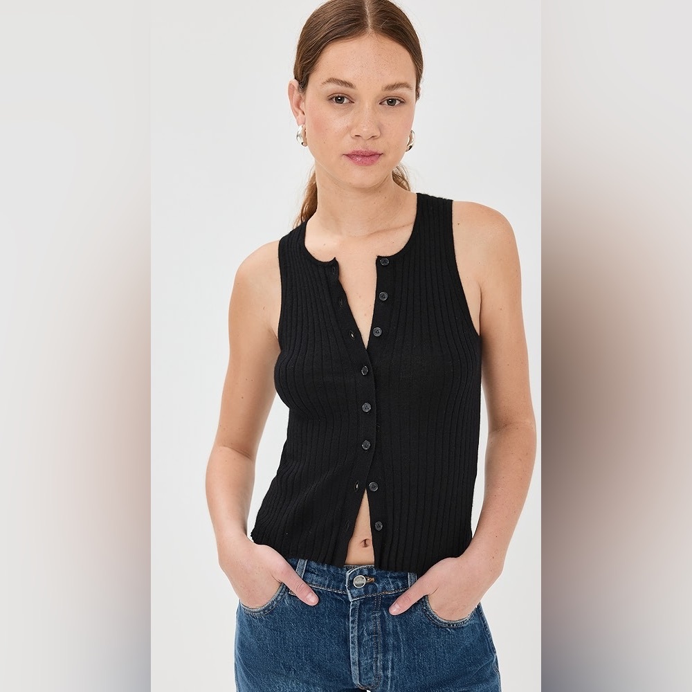 $340 LISA YANG Black The Cam Cameron Cashmere Vest Top, Size 1 MEDIUM